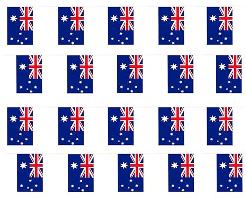 Wimpelkette mit Australien-Flagge, 10 m, 20 Flaggen, Kunststoff, für alle Wetterbedingungen, Sportveranstaltungen, Straßenpartys, Festivals und Feiern