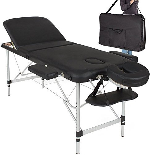 Bakaji Massageliege, Aluminium, zusammenklappbar, 3 Zonen, Massagen Physiotherapie SPA Wellness-Zentrum Professionell Schwarz 12Kg mit Tragetasche