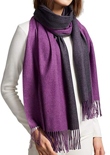 MaaMgic Schal Damen Zweifarbig Stola mit Baumwolle Pashmina Herbst Winter Mehrfarbige Deckenschal MEHRWEG dunkel lila