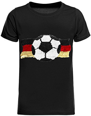 Deutschland Jungen Kinder Wende Pailletten Fussball WM EM 2024 Fan T Shirt 22513 Schwarz Größe 164