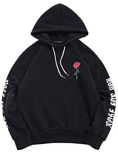 Zaful - Felpa con cappuccio, da uomo, con tasca a marsupio, per l’autunno e l’inverno Nero S