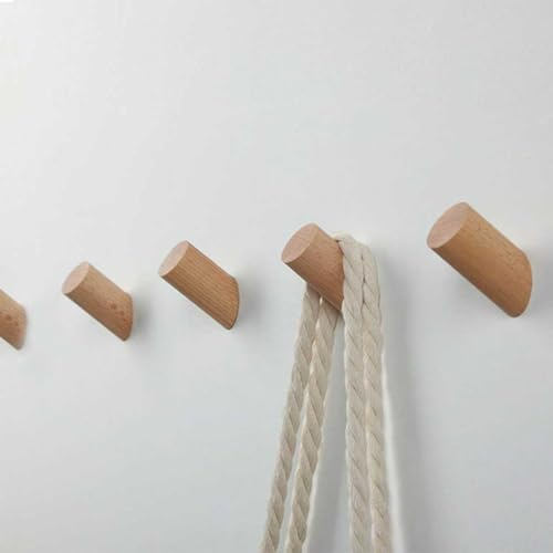 CASKIE Wooden Hooks Pack of 5 Wall Mounted Single Wall Hooks Rack Coat Clothes Hat Hanger Towel Rack Home Natural Handmade Craft Long Wood Hook (Φ3x6CM)