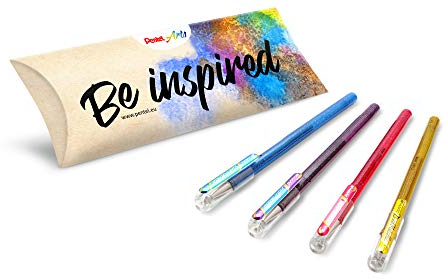 Pentel Arts Hybrid Dual Metallic K110, Tintenroller Metallic, 4 (blau + metallic, violett + blau metallic, rosa + metallic und gold),