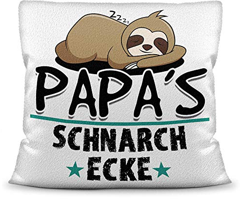 Kuschel-Kissen inkl. Füllung mit Spruch für Papa - Papas Schnarch-Ecke - Bestes Vatertagsgeschenk/Geschenk-Idee Vatertag Geburtstag/Für Väter - Kissen Weiß - flauschig