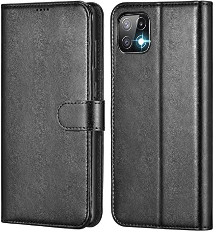 NWNK13 For Samsung Galaxy A22 5G Case Leather Wallet Book Flip Stand View Phone Cover with Card Holder Slots Compatible with Galaxy A22 5G (Black)