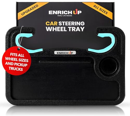 ENRICH UP Anti - Scratch Car Steering Wheel Tray – Adjustable Car Tray, Travel Tray, Steering Wheel Desk & Food Tray for Car – Sturdy, Secure Steering Wheel Desk for Car – Car Accessories