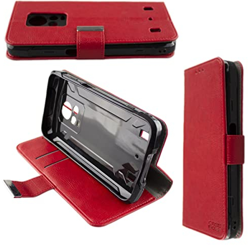 caseroxx Bookstyle Handytasche für Cubot King Kong 7 in rot – Klapphülle aus Kunstleder mit Kreditkartenfächern, Magnetverschluss, Standfunktion & Rundumschutz für Display und Gehäuse