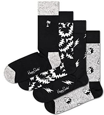 Happy Socks 4-Pack Black & White Socks Box, farbenfrohe und fröhliche, Socken für Männer und Frauen, Schwarz-Weiß (36-40)