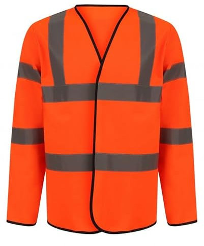 Hi Viz Vis High Visibility Vests Reflective Tape Safety Hi Vis Security Work Lightweight Waterproof Workwear Vests (5X-Large, Orange Long Sleeve)