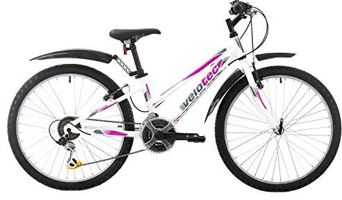 Multibrand Probike Adventure 24 Zoll Mountainbike 18 Gang Mädchen-Fahrrad & Jungen-Fahrrad, geeignet ab 130-155 cm (Weiß-Rosa-Legierung)