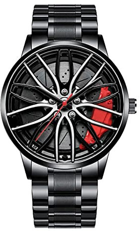 MIDYUID Herren Uhren Hohl Auto Rad Felgen Nabe Uhr Wasserdicht Sport Uhr Armbanduhren für Herren Geschenke (Red-02)