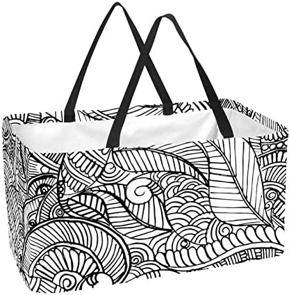 Rechteckiger Einkaufskorb Wäschekörbe Stoff Aufbewahrungsbox Schwarz Weiß Mandala Henna