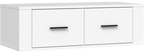 vidaXL Meuble TV Suspendu, Armoire de Télévision avec 2 Tiroirs Murale, Meuble Télé avec Rangement Salon, Moderne, Blanc Bois d'Ingénierie