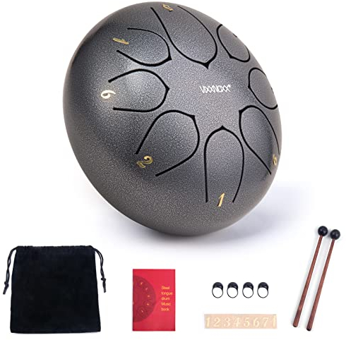VixxNoxx Stahlzungentrommel Regentrommel Outdoor Garten Hand Drum Handpan Drum 6 Zoll 8 Noten C Key Musikinstrumente Percussion Instrument (Silber)