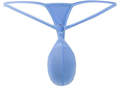 Faringoto Herren-Netz-Tanga, Mini-Bikini, Jockstrap-Dessous, niedrige Taille, G-String, Gay-Höschen, Herren-Unterwäsche mit T-Rücken, Blau, Medium