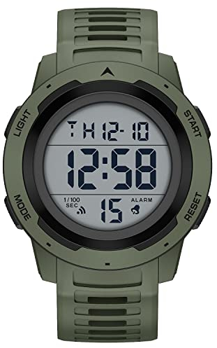 GOLDEN HOUR - Relojes deportivos digitales impermeables para hombre, pantalla ancha, fácil de leer, estilo militar con correa de goma, Verde