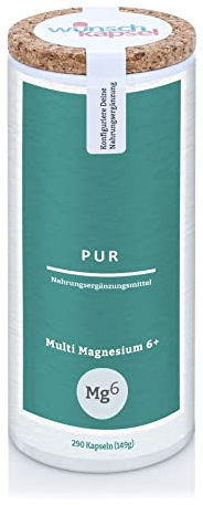 Wunschkapsel Multi Magnesium 6+ - 290 Kapseln mit verschiedenen Magnesiumverbindungen (Citrat, Taurat, Malat, Oxid, Sango, Lithothamnium)