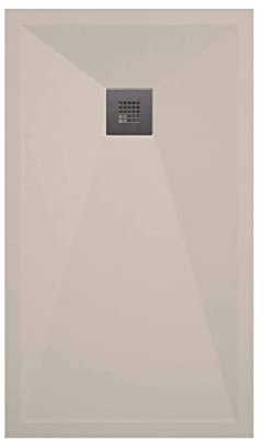 SOULBATH Plato de Ducha - Resina - Textura Liso Seda - Antideslizante - Color Crema - 160x100- Extraplano - Gel-Coating® - Incluye Válvula desagüe+Rejilla