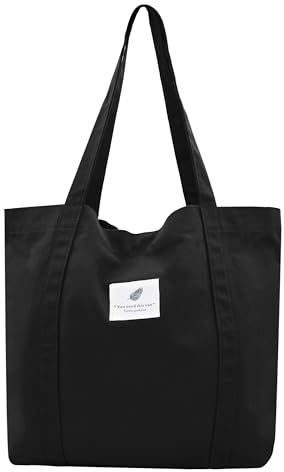 Damen Stofftaschen Tote Tasche Einfarbige Umhängetasche Leicht Große Kapazität Student Shopping Beach Bag schwarz