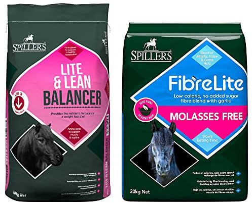 SPILLERS Lite & Lean Balancer 20KG and Fibre Lite Molasses Free 20KG Horse Feed – For a Balanced Diet for Horses and Ponies – Horse Food with Chopped Alfalfa and Biotin