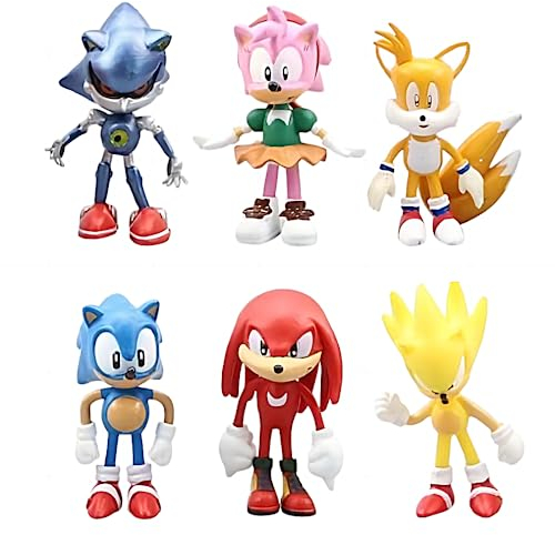 Glurak Hedgehog Figuren, 6 Stück Desktop-Ornamente, für Kinder Geburtstagskuchen Dekoration PVC Figuren Modell-GEN0