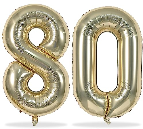 Luftballon Zahl 80 Hell Gold, 40 XXL Gold Folienballons Zahlen 80, Champagner Gold 80. Geburtstag Deko Helium Ballons für Frau Mann 80 Jahre Geburtstagsdeko Jubiläum Hochzeit Party Dekoration