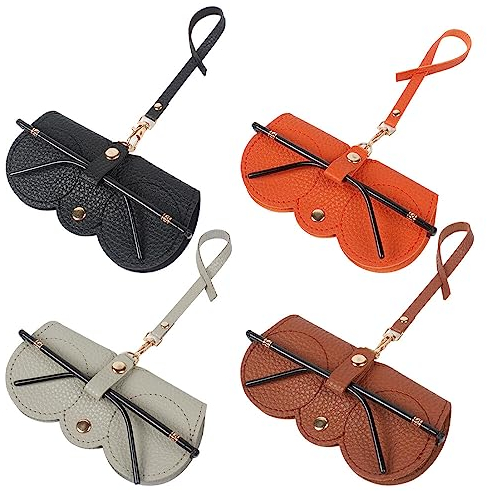 NAVESO Pack of 4 Fashion Sunglasses Case, Soft Leather Portable Slim Glasses Case, Travel Protective Cover with Belt Clip