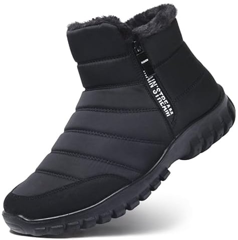 Hanani Stivali da Neve Scarpe Uomo Invernali Stivaletti Cerniera Foderato in Pelliccia Caldi Outdoor Impermeabili Scarponi Trekking Scarpe Antiscivolo Comodo Nero EU43