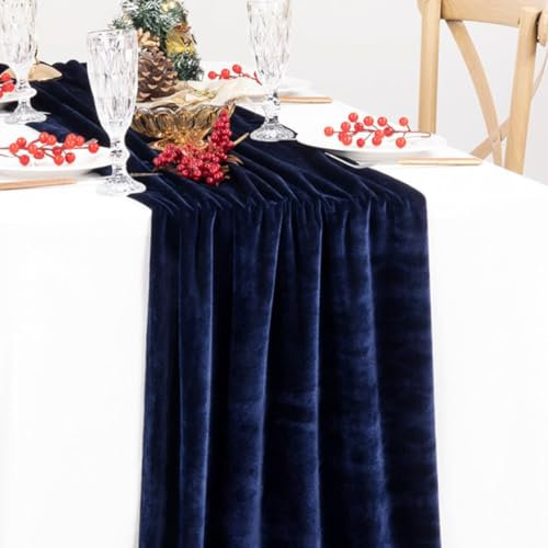 MLMC Marineblauer Samt-Tischläufer, 3 m, luxuriös, dunkelblauer Samt-Tischläufer, 50,8 x 305,8 cm, für Hochzeit, Empfang, Party, Geburtstag, Veranstaltungen, Dekoration