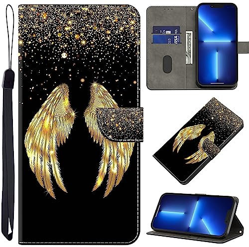 GLANDOTU Case for Honor 70 5G Phone Case,Multi-Pattern PU Leather Wallet Flip Case with [Standing Function] [Card Holder] [Wrist Strap] for Honor 70 5G -Golden Wings