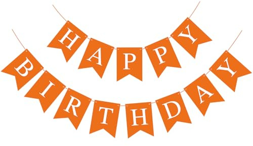 Orangefarbenes Happy Birthday-Banner, Geburtstagsschild für Hintergrund, Happy Birthday, Party-Dekorationen für Kinder, Frauen, orangefarbene Teeparty, Raumdekoration, Wimpelkette, Banner, Girlande