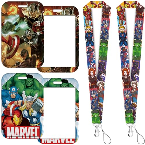 2 Pcs The Avengers Porte Badge avec Cordon, Porte Badge de Carte d'Identification avec Cordon Tour de Cou, pour Porte Badges d'Identification, Carte d'étudiants, Porte-Clés, Carte Bus