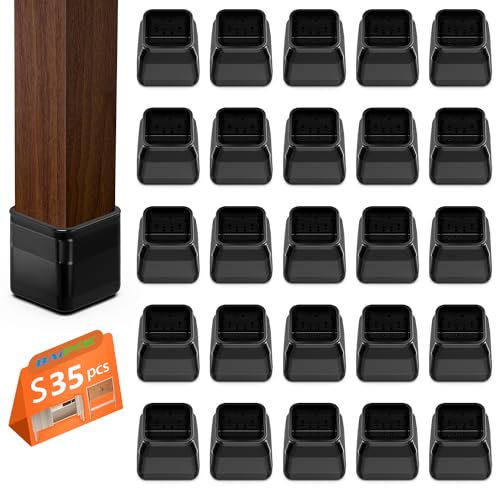 35pcs Bodenschoner für Stühle, Stuhlbeinkappen Eckig Schwarz, Schutzkappen für Stuhlbeine mit Filz, Klare Silikon Stuhlbeinschoner Zum Schutz von Böden, Klein(23-31mm)