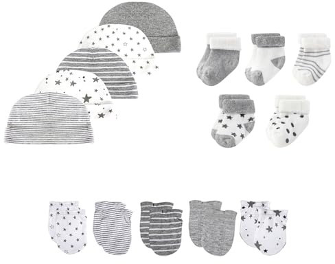JELYLOVE Unisex Neugeborene Jungen Mädchen Mützen Handschuhe Socken Sets 15er Pack Weich Komfortabel Babyzubehör Neugeboren