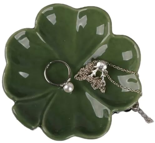 DOCIM 2 Pcs Bijoux Plat Trinket Plateau pour Femmes, Anneau Plat Titulaire, Unique Feuille Forme En Céramique Plaque,Four leaf clover