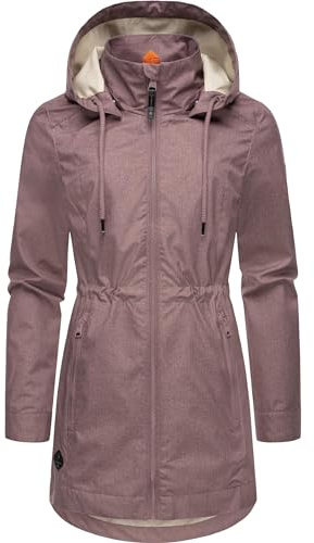 Ragwear Damen Übergangsjacke leichte Jacke lang wasserdicht mit abnehmbarer Kapuze Dakkota II Mauve Gr. 3XL