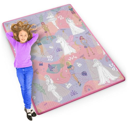 Ricokids - Spielmatte zum Bemalen - Set mit Buntstiften - für Babys und Kinder, Mädchen, Jungs - mit Mode-Motiven - 120 x 92 cm - Faltbar - Groß, XXL - Krabbelmatte, Boden - Rutschfest, Bunt