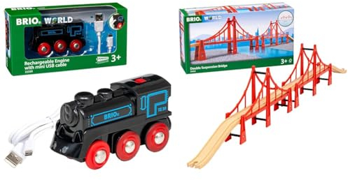 BRIO 33599 - Akku Lok mit Mini USB, bunt & 33683000 - Hängebrücke