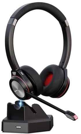 Beebang Bluetooth Headset mit Mikrofon Noise Canceling, Wireless Headset mit Ladestation & USB Dongle für PC, 40 Stunden Sprechzeit Kabellos für Mac Computer Teams Zoom Laptop Büro Callcenter
