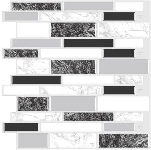 GRIPRO Peel and Stick Wall Tile 12x12 3D Adhesive Backsplash Tile for Kitchen & Bathroom 3D Wall Panels (10 Sheets, Black)