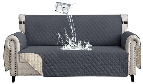 Lydevo Sofa Überzug 3 Sitzer wasserdichte rutschfest Sofabezug Mit Armlehnen Couchbezug Sofaüberwurf Kratzfest Reversible Gesteppte Schonbezug für Haustier Katzen Hunde,Dunkelgrau