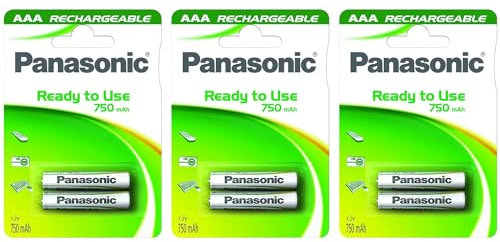 PANASONIC Lot de 3 Blisters de 2 Piles Rechargeables NiMH Micro AAA 750 mAh Ready to Use