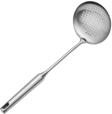 Schiumarola con Anello Acciaio Inox,Schiumarola,Schiumarola da Cucina,Cucchiaio scanalato con fori,Schiumarola in acciaio inossidabile,Mestolo per Friggere Cibo e Scolapasta,Noodles,Verdure