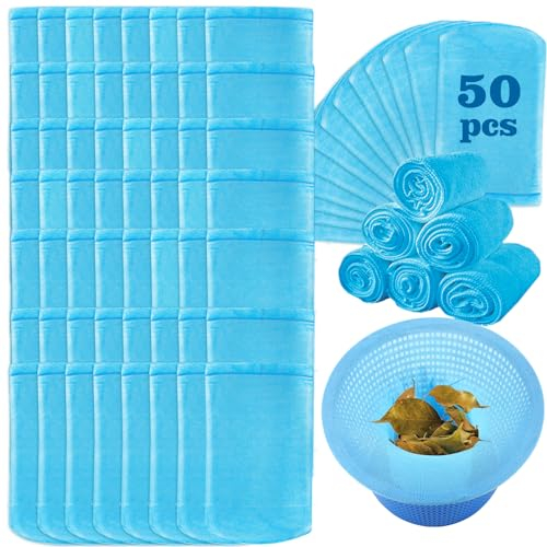 50 Pack Pool Skimmer Socks,Blue Pool Filter Socks for Skimmer Basket for Above Ground and Inground Pool Fine Mesh Screen Pool Skimmer Scum Socks Saver,Pool Cleaning Filter Socks Cleans Debris Leaves