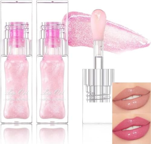 2PCs Magic Color Changing Lip Oil Moisturizing Lip Glow Oil Plumping Glimmer Glow Lipstick, Long Lasting Hydrating Lip Gloss Lip Balm Transparent Lip Care