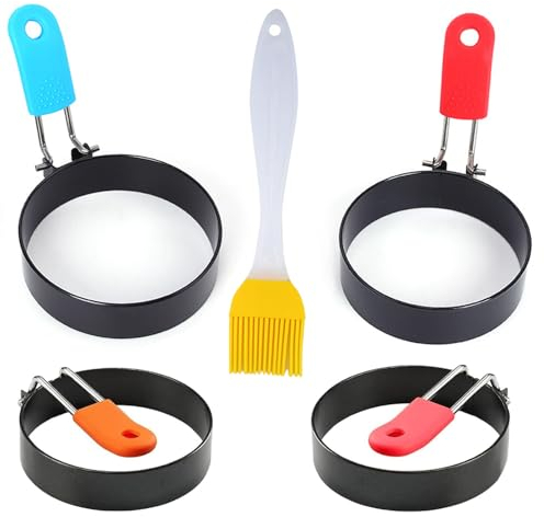 Uskerb 4-Pack Non-Stick Egg Rings for Frying - Stainless Steel Egg Rings, Perfect for Fried Eggs, Pancakes, Breakfast Sandwiches, Easy to Use and Clean, Heat Resistant Handles