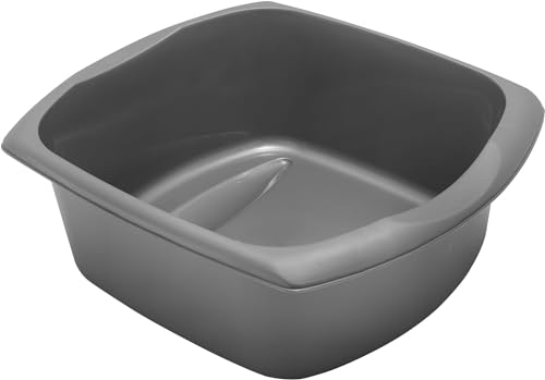 Rectangular Washing Up Bowl 9.5L Kitchen Dish Wash with Integral Handles Strong Plastic Bowls Recycled Sink Dishes Basin (Metallic)