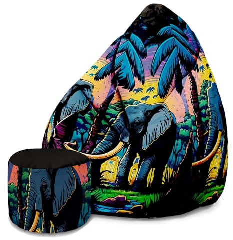 DreamRoots Sitzsack Erwachsene mit Füllung 80x80x120cm - Oxford Stoff 220 gr/m2 Wasserdicht - Sitzsack mit Lehne und Hocker und Bezug - Sitzkissen Boden - Chill Sack