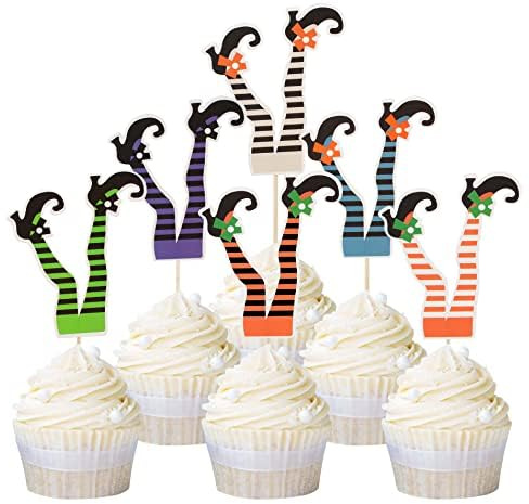 24Stk Hexenbein Cupcake Topper Halloween Cupcake Dekorationen | Hexe Füße Cupcake Toppers Hexenbein Kuchen Topper Halloween Hexe Geburtstag Kuchen Dekorationen Halloween Party Zubehör