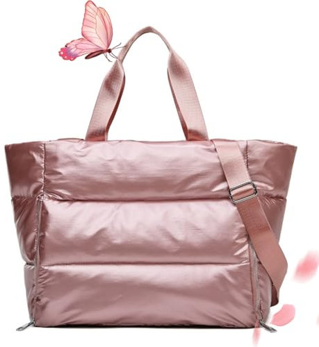 BXCZEDW Grand sac fourre-tout matelassé pour femme, sac à main polyvalent pour femme, sac de sport avec poche humide, sac de voyage, rose, 21.65/16.54x12.2x9.06in